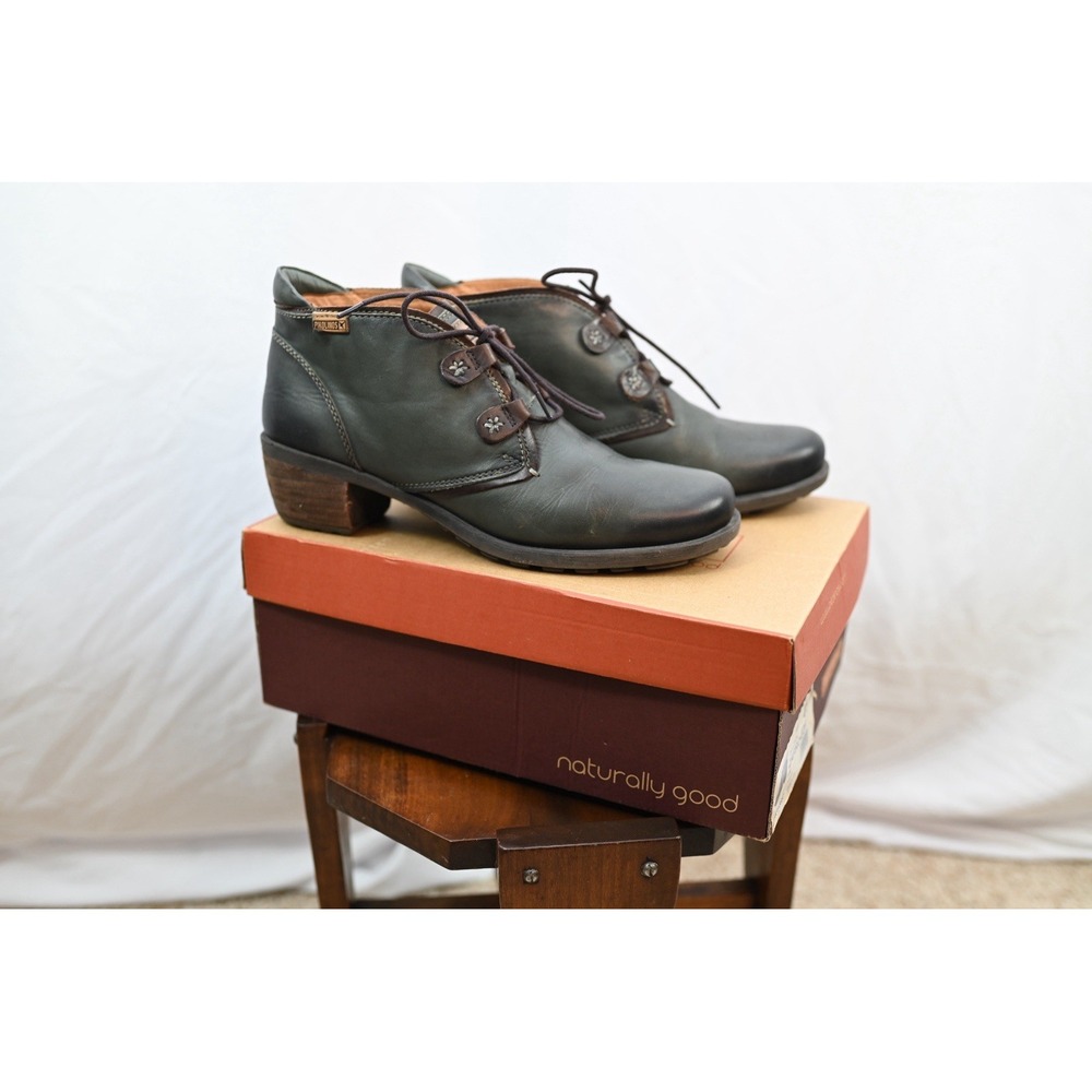 Pikolinos Zafiro Gray Leather Lace Up Ankle Booties Womans 41 EU 10 US
